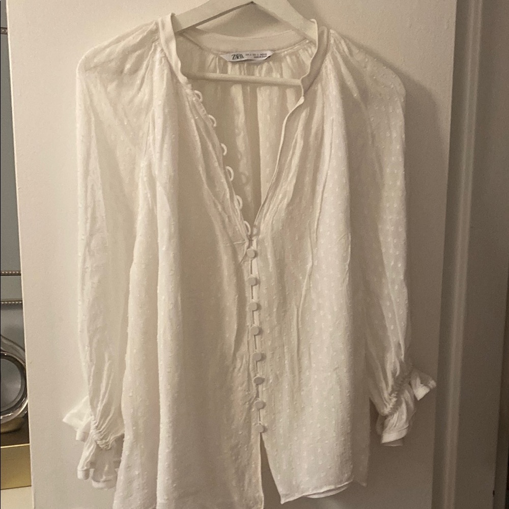 Zara Cream Textured Button-Up Blouse